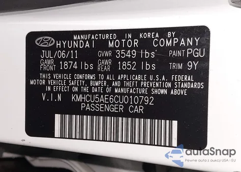 2012 Hyundai Accent Se z USA, uszkodzony, nr VIN KMHCU5AE6CU010792